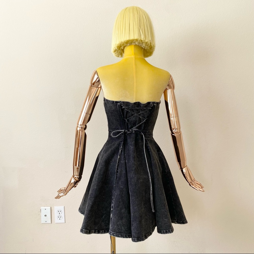 Betsy Johnson Black 80s Fit & Flare Denim Dress 4 - Picture 3 of 6